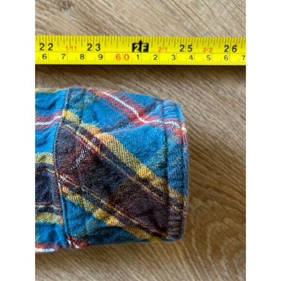 Deus Ex Machina Brown Blue Check Button Up Shirt Top Mens Size Small - Picture 10 of 10